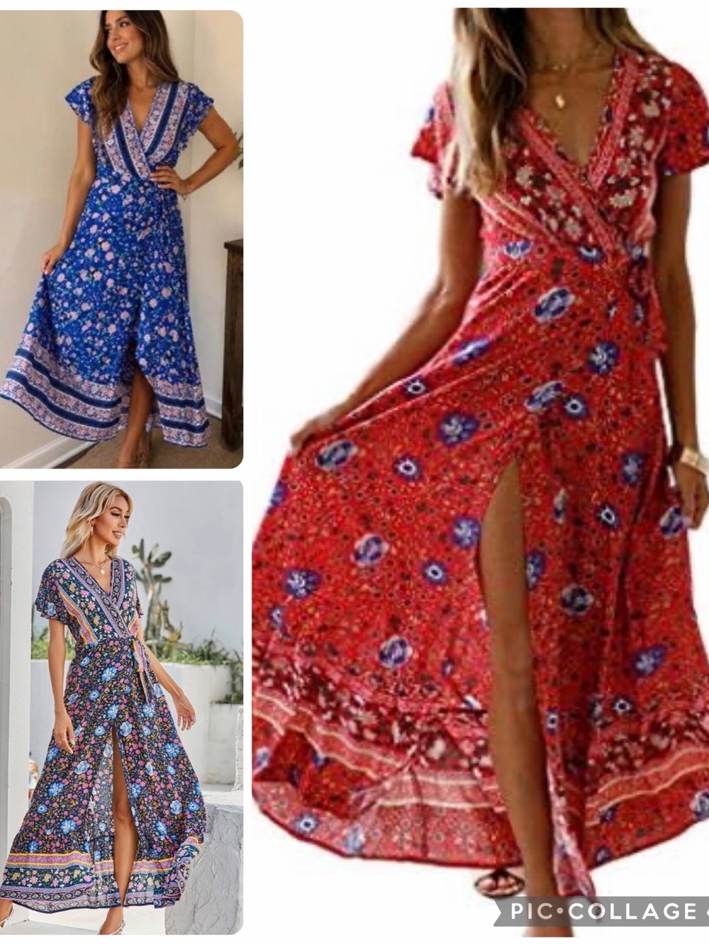 Set 3 Zesica Maxi Wrap Dress Womens Large Floral Short Sleeve Boho Cottagecore